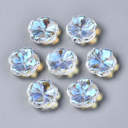 KISSITTY 100pcs Flower Glass Beads Clear AB Color Crystal Aesthetic Flowers Drilled Bead Caps Charm Spacers for DIY Necklaces Earrings Bracelets Jewelry Craft Making for Women - color: Clear AB Color