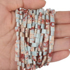 Natural Snakeskin Blue Stone Beads, Each Approximately 5x5x2mm Square 2-Hole Spacer Bead, are Used to Make Bracelets, Earrings, Necklaces, with Each String Measuring 15-16 Inches - color: Snakeskin Blue