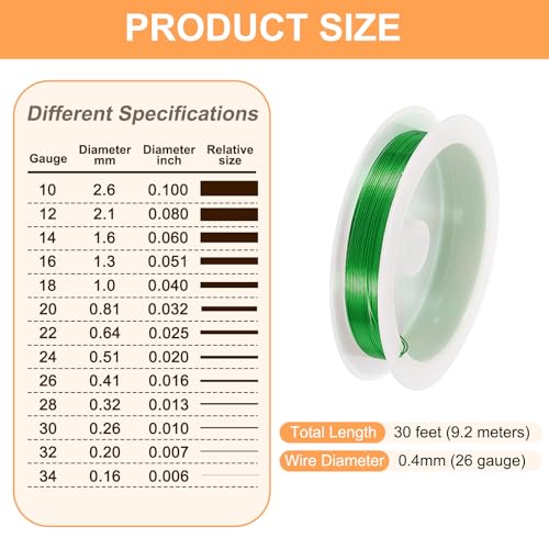 HARFINGTON 30ft Jewelry Wire, 26 Gauge (0.4mm) Brass Craft Soft Metal Tarnish Resistant Copper Beading Wire for Jewelry Making Supplies Crafting, Green - color: Green, size: 26 Gauge X 30ft
