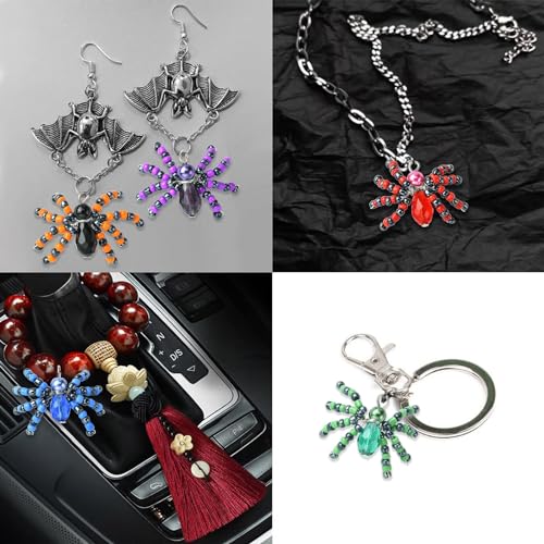 Ipotkitt 10 Pcs 5 Colors Halloween Glass Seed Spider Gothic Insect Crystal Mini Spider Charms with Platinum Brass Loops for Jewelry Making - color: 10pcs-Glass Spider Charms