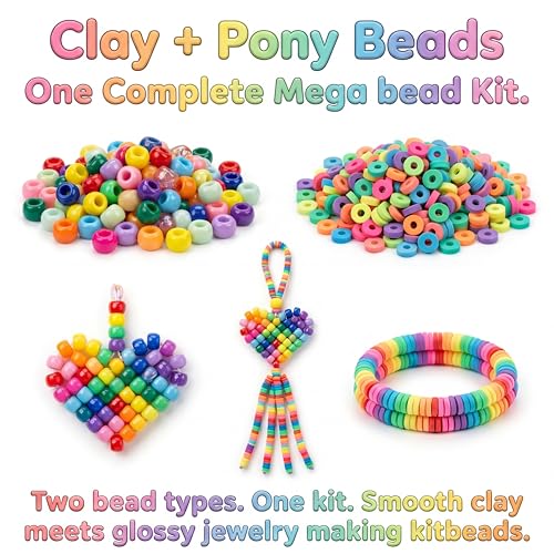 Jewelry Making Bead Kit, 6000 PCS Polymer Clay & Pony Beads, 24 Colors, 4 Letter Bead Styles, More Charms, Organizer Box, Bracelet Kit, Gift for Friends