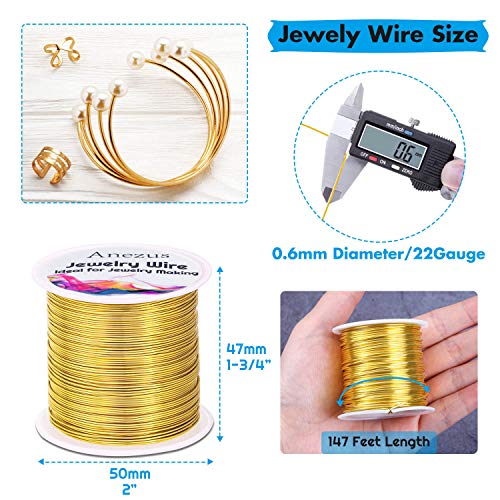 22 Gauge Jewelry Wire, Anezus Craft Wire Tarnish Resistant Copper Beading Wire for Jewelry Making Supplies and Crafting (Gold, 49 Yards/45 Meters) - color: Gold