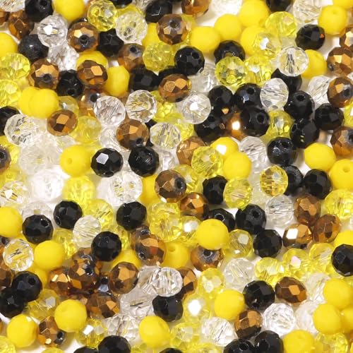 Songxi 300pcs 6mm Yellow Glass Beads for Jewelry Making, 5 Style 3 Size Crystal Beads for Bracelets Jewelry Making, Spacer Beads for Keychain Making Necklace Earring DIY Arts and Crafts - color: Yellow, size: 6mm