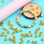 100pcs Bright Golden Rondelle Spacer Beads European Large Hole Tube Column Loose Accessories for DIY Bracelet Necklace Jewelry Making, Hole: 4.5 mm - color: Bright Golden