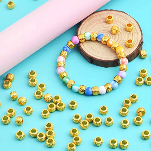 100pcs Bright Golden Rondelle Spacer Beads European Large Hole Tube Column Loose Accessories for DIY Bracelet Necklace Jewelry Making, Hole: 4.5 mm - color: Bright Golden