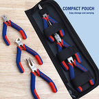 WORKPRO 6-piece Mini Pliers Set - Needle Nose, Diagonal, Long Nose, Bent Nose, End Cutting and Linesman, for Making Crafts, Repairing Electronic Devices, with Pouch - color: Blue