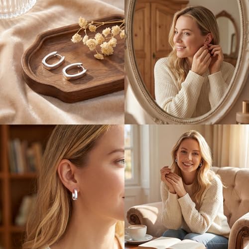 925 Sterling Silver Earrings Small Chunky Hoop Earrings for Women Trendy Huggie Hoop Earrings 14K Gold Plated Hypoallergenic Earrings Small Thick Huggie Hoops Earrings - color: Silver2