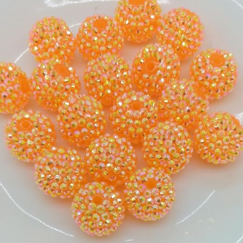 50pcs 20mm Large Size Rhinestone Disco Ball Beads Round Spacer Color Painted Charms for Jewelry Bracelet Necklace Pen Bag Chain Making Crafts Beading Supplies (20mm Orange) - color: 20mm orange