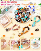 112PCS FIVEIZERO 12mm 15mm Cow Focal Silicone Beads for Keychain Making, Round, Lentil, Hexagonal, Print, 10mm Rhinestone Rondelle Spacers Beads for Bracelet, Pens, Necklace Crafts(Pink Brown) - color: Pink+Brown