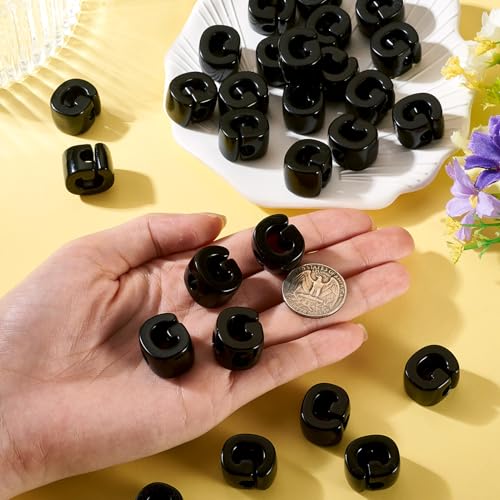 30Pcs Large Hole Letter Beads Black Acrylic European Beads 3D Letters G Chunky Bead Initial Alphabet Bead for Key Chains Bracelets Necklace DIY Craft Bag Charm Kit Arts Projects - color: Black-G