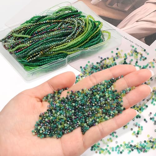30 Strands 32 Faceted Glass Beads for Jewelry Making 4500pcs 2mm Miny Spacer Bead Round Small Craft Glass Beads for Bracelets Necklaces Earrings (Green Series) - color: Green