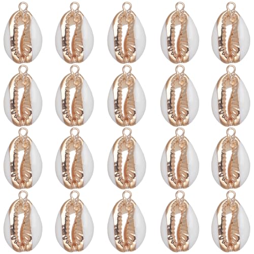 SUNNYCLUE 1 Box 20Pcs Seashell Charms Shell Charms Sea Shells Sea Shell Charms Bulk Natural Cowrie Shell Charms Summer Hawaii Gold Electroplated Shell Charm for Jewelry Making DIY Craft Supplies - color: 1 Box 20Pcs Gold Cowrie Shell Charms