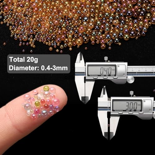Iridescent Glass Tiny Bubble Beads, 0.4-3mm 20g No Hole Micro Mini Round Coffee Brown Water Droplets Beads - Applications: for Resin, Nail Art, Dollhouse Bath Tub, 2-Pieces - color: Coffee Brown, size: φ0.4-3mm