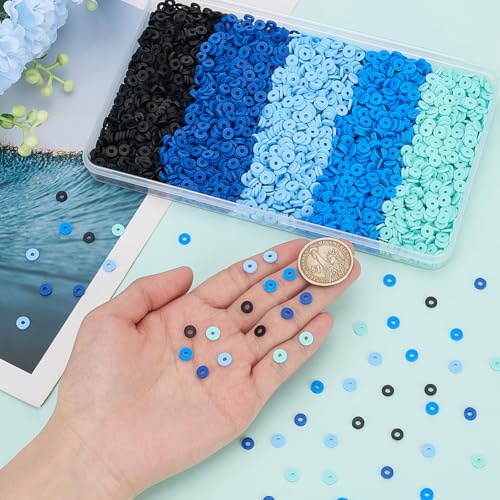 SUNNYCLUE 1 Box 3500pcs 5 Colors 6mm Blue Clay Beads Clay Heishi Beads Christnas Winter Blue Flat Round Disc Loose Spacer Heishi Bead for Jewelry Making Supplies Women New Year Party Bracelet Adulting - style: Style 7