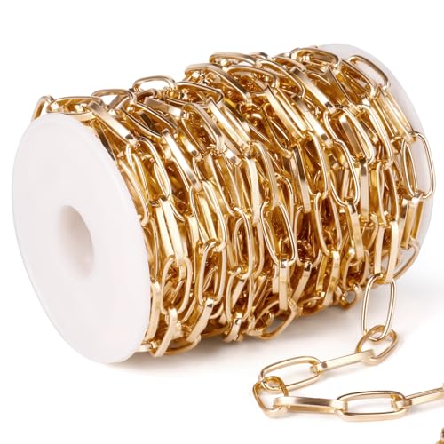33FT Gold Paperclip Chain Roll 8MM Gold Plated Aluminum Paperclip Link Chains Spool Bulk for Jewelry Making - color: gold, size: 8MM