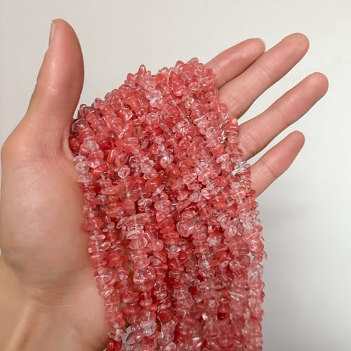 Natural Chip Stone Beads About 200pcs Watermelon Red Stones 5-8mm Irregular Gemstone Healing Crystal Loose Rocks for Bracelet Necklace Earrings Jewelry Making (Watermelon Red) - color: Watermelon Red