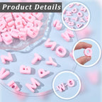 52Pcs A to Z Alphabet Shaped Beads Large Pink Letter Beads with Large Hole Acrylic Opaque 26 Capital Letters Initial Alphabet Bubble Loose Spacer for Keychains Bag Charm Phone Chains Jewelry - style: Style 6