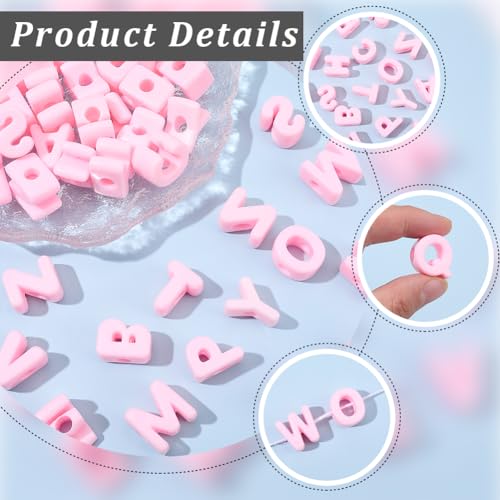 52Pcs A to Z Alphabet Shaped Beads Large Pink Letter Beads with Large Hole Acrylic Opaque 26 Capital Letters Initial Alphabet Bubble Loose Spacer for Keychains Bag Charm Phone Chains Jewelry - style: Style 6