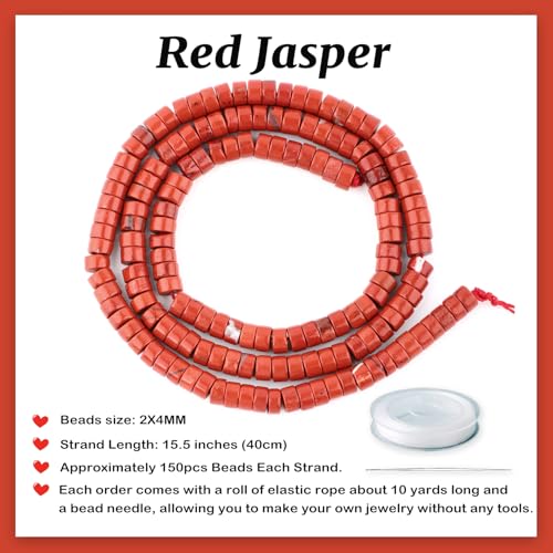 Natural Red Jasper Heishi Spacer Beads Loose Semi Precious Flat Round Gemstone Disc Shape Stone for Beading Jewelry Making 4x2mm 15.5" - color: Red Jasper