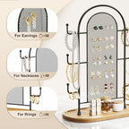 bussdis Jewelry Holder Organizer Earring Display - Stands Earring Storage Earring tree Hanger Jewelry Towers Rack with 6 Hooks 300 Stud Holes Wood Tray for Necklaces Bracelets Rings - color: Black