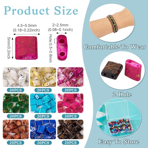 Pandahall 180Pcs 2 Hole Glass Tila Square Seed Beads 5mm Rectangle Mini Spacer Flat Beads for Bracelet Necklace Jewelry Making - color: Spray Painted-9 Colors