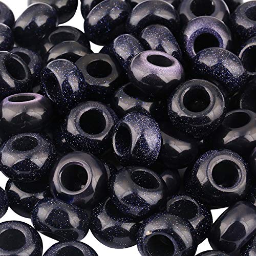 TUMBEELLUWA Natural Gemstone Beads for Jewelry Making, Rondelle Large Hole Loose Beads Pack of 15,Blue Sand Stone(8x14 mm) - color: Dark Blue