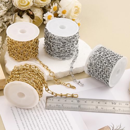 SMYHTGLIF 6.5 Feet Silver Stainless Steel Chain for Jewelry Making DIY Craft Twisted Chain Jewelry Making Supplies Findings - color: Twisted Silver