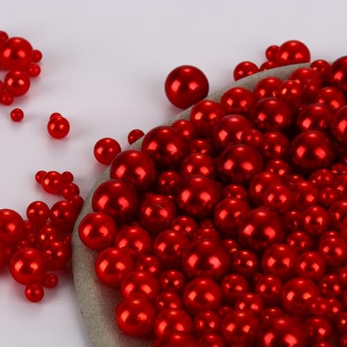 1000PCS Assorted Pearls Beads, No Holes, 3-10mm Crafts, Red Loose Pearls for Vase Fillers, DIY, Table Scatter, Wedding, Birthday Party, Home Decoration - color: Red