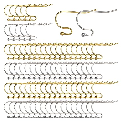 SUNNYCLUE 1 Box 160Pcs Stainless Steel Earring Hooks Real 18K Gold Plated Fish Hook Earring Wires Hypoallergenic Ear Wires French Hooks Earrings Components Findings for Jewelry Making Replacement Kit - color: 160pcs 18k Gold Plated & Stainless Steel Earri