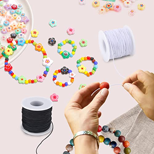 Stretchy String for Bracelets, 3 Rolls 0.8 mm 495 Feet Sturdy Elastic String Cord for Jewelry Making, Necklaces, Beading and Crafts (0.8mm (Black&Wihte&Rainbow)) - size: 0.8mm (Black&Wihte&Rainbow)