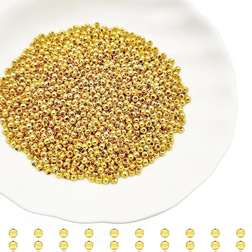 2000Pcs 2.4mm Metal Spacer Beads Metallic Plated Beads Round Beads Smooth Round Loose Beads Crimp Stopper Beads, Bracelet Making Clamp End Stopper Spacer Beads for Jewelry Making（Gold） - color: Gold, size: 2.4mm
