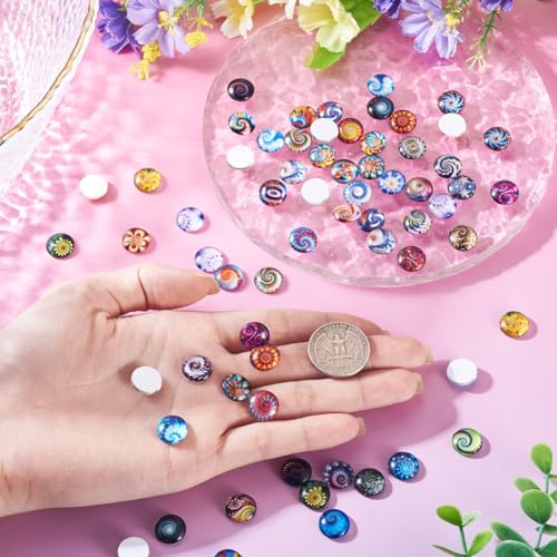 100Pcs/Set Flat Round Transparent Glass Cabochons with Pattern Eye Flatback Glass Dome Flatback Cab Beads for Photo Cameo Jewelry Making Necklace Ring DIY Crafts 12x4mm Random Mixed - color: 100Pcs-12x4mm-Random