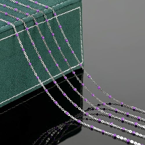 UMAOKANG 33ft Bead Chain for Jewelry Making Stainless Steel Cable Link Chain Spool Lavender Beaded Bracelet Chain with Open Jump Rings and Lobster Clasps - color: Lavender Bead-Steel