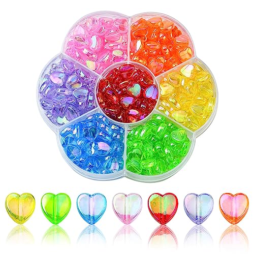 LiQunSweet 280 Pcs 7 Colors AB Color Transparent Acrylic Loose Bead Heart Beads for Bracelet Necklace Jewelry Making DIY Craft - color: 7-Colors_Heart Trans AB_280Pcs