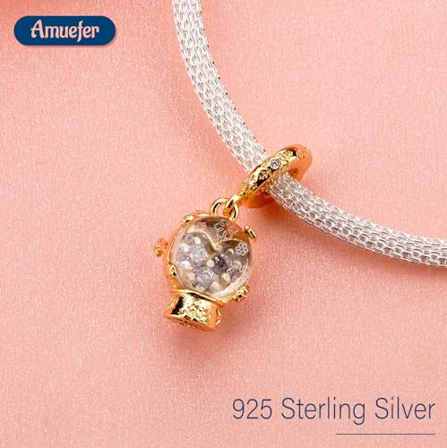 S925 Bead Dangle Charms for Bracelets Necklaces, Compatible with Pandora - style: Crystal Ball Charms 14K Gold Plated