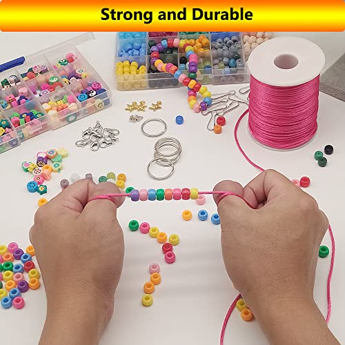 2 mm 330 Feet Satin Nylon Cord String for Jewelry Making Bracelet Necklaces Beading Thread Rattail Macrame Kumihimo Chinese Knot Craft - size: Pink