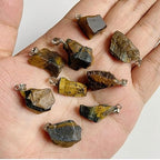 10pcs Irregular Raw Natural Tiger Eye Rock Stone Pendant Healing Crystal Chakra Gemstone Charm for Jewelry Making DIY Necklace Earrings Accessories Reiki - color: Tiger Eye