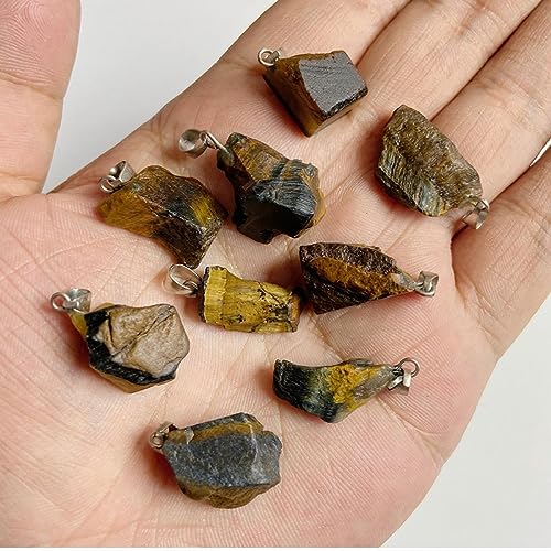 10pcs Irregular Raw Natural Tiger Eye Rock Stone Pendant Healing Crystal Chakra Gemstone Charm for Jewelry Making DIY Necklace Earrings Accessories Reiki - color: Tiger Eye