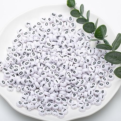 1000pcs Acrylic Number Beads 0-9 Round Number Beads 4x7mm Mixed Number Beads for Jewelry Making and DIY Bracelets, Necklaces, Key Chains (White/Black) - color: Black-White