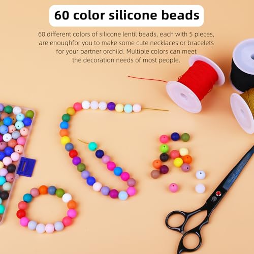 300pcs Silicone Beads for Keychain Making Kit 60 Colors Focal Rubber Round Mixed Color Silicone Beads Bulk for Pens, DIY Keychain,Necklace Bracelet Making Kit, Jewelry,Art Crafts