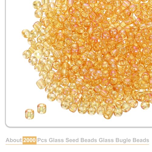 uxcell 2000 Pcs Glass Seed Beads Bulk, 3mm Mini Loose Glass Bugle Beads for DIY Earrings, Necklaces, Bracelets, Jewelry Making, Gold - color: Gold, size: 3mm