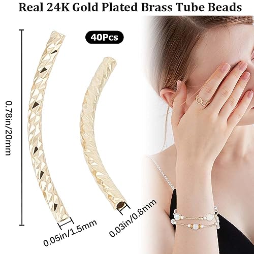 CREATCABIN 1 Box 40 Pcs 18K Gold Plated Curved Tube Bead Fish Scale Noodle Tube Bead Long Curved Brass Spacer Connector Bulk for Jewelry Making Charms Bracelets Necklaces Accessories 20mm - color: Gold-19