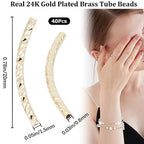 CREATCABIN 1 Box 40 Pcs 18K Gold Plated Curved Tube Bead Fish Scale Noodle Tube Bead Long Curved Brass Spacer Connector Bulk for Jewelry Making Charms Bracelets Necklaces Accessories 20mm - color: Gold-19