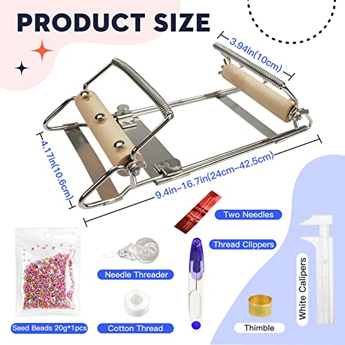 INDIVSHOW Adjustable Bead Loom,Seed Bead Loom Kit Includes Thread,Beading Needles, 8000 Grains Czech Beads,Calipers, Thimble,Yarn Scissors for Adults Kit,Bracelet Making Kit