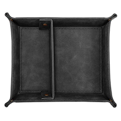 SITHON Valet Tray Desktop Storage Organizer, Removable 2 Compartments Catchall Tray Bedside Vanity Nightstand Caddy Holder Desk Storage Plate, Black - color: Black