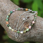 Peridot Stand Silver Gold Bracelets, Handmade Birthstone Stack Bracelet Crystal Gemstones Bead Chain Gift for Women, 8" - color: Color Agate