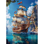 MOMDEDP 5D Diamond Painting Art Kit for Adults, Sailing Ship at Sea, Fantastic Landscapes DIY Full Drill Dots Gem Art Paint for Home Wall Decor 12 x 16 Inch