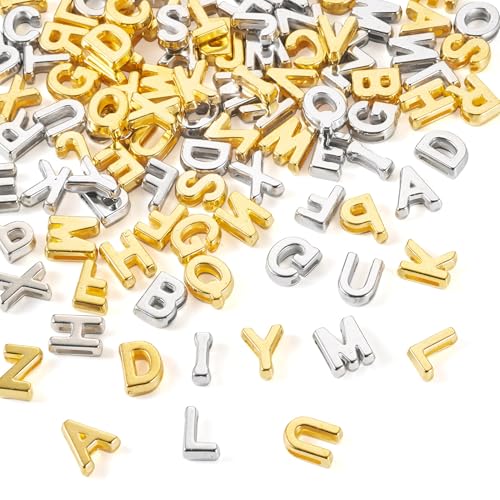 Cheriswelry 104Pcs Acrylic Letter Beads Plating Alphabet Plastic Beads Initial Letter A-Z Bead 12mm for DIY Bracelet Necklace Keychain Phone Straps Jewelry Making - color: 2 Color