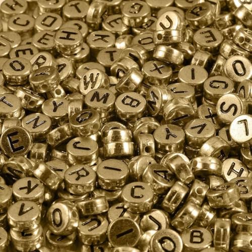Yochus 1000pcs Gold Letter Beads for Bracelets, 4x7mm Black Alphabet A-Z Beads Friendship Bracelets Jewelry Making Kit Earring Bracelet Making Kit for Teen Gifts - color: Gold/Black, size: 4x7mm