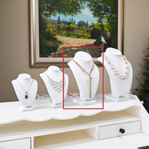 MOOCA 2 Pcs Deluxe Medium Necklace Chain Jewelry Display Holder, Jewelry Stand, Necklaces Display Mannequin Bust Stand, White Faux Leather - color: 1) Whit Faux Leather, 2 pieces